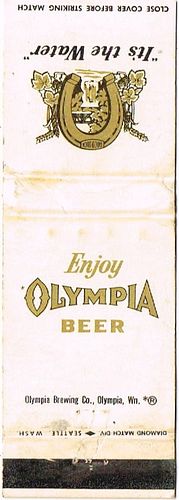 1968 Olympia Beer 111mm WA-OLY-10a Match Cover Tumwater Washington