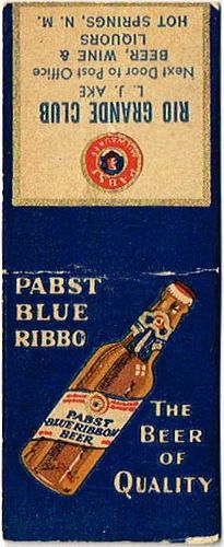 1933 Pabst Blue Ribbon Beer WI-PAB-F1-RGC Match Cover Milwaukee Wisconsin