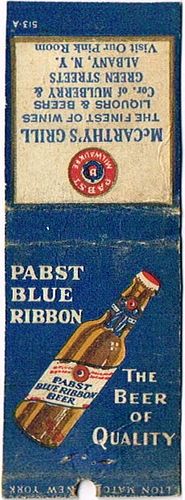 1933 Pabst Blue Ribbon Beer WI-PAB-F1-MCG Match Cover Milwaukee Wisconsin