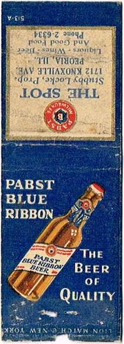 1933 Pabst Blue Ribbon Beer WI-PAB-F1-SPOT Match Cover Milwaukee Wisconsin