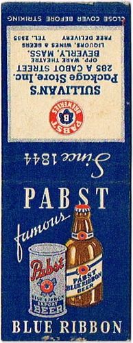 1939 Pabst Blue Ribbon Beer WI-PAB-F5-SPSI Match Cover Milwaukee Wisconsin