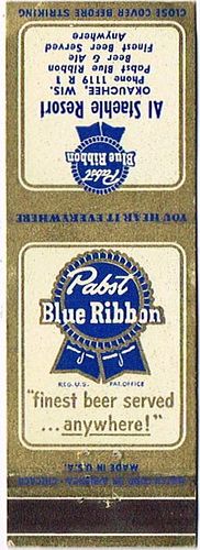 1950 Pabst Blue Ribbon Beer WI-PAB-27-ASR Match Cover Milwaukee Wisconsin
