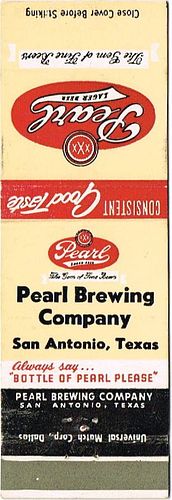 1953 Pearl Lager Beer L (Lazy H) 113mm TX-PEARL-3-TEN Match Cover San Antonio Texas