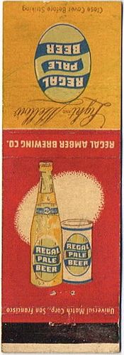 1950 Regal Pale Beer CA-RA-10 Match Cover San Francisco California