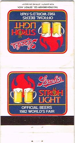 1978 Stroh Light Beer MI-STROH-B-1 Match Cover Detroit Michigan
