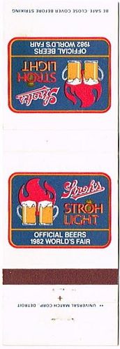 1982 Stroh's/Stroh Light Beer 113mm MI-STROH-SL-3 Match Cover Detroit Michigan
