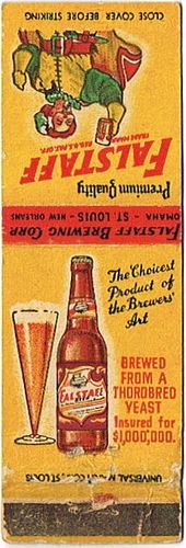 1941 Falstaff Beer 113mm MO-FALS-14-0 Match Cover St. Louis Missouri