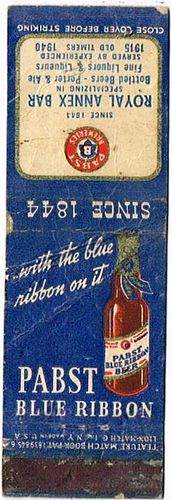 1940 Pabst Blue Ribbon Beer WI-PAB-F6-ROYALANN Match Cover Milwaukee Wisconsin