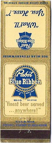 1950 Pabst Blue Ribbon Beer 113mm WI-PAB-27-1 Match Cover Milwaukee Wisconsin
