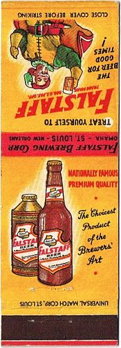 1945 Falstaff Beer 113mm MO-FALS-11-0 Match Cover St. Louis Missouri