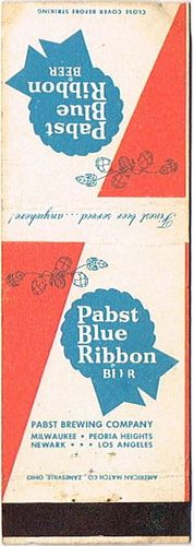 1957 Pabst Blue Ribbon Beer 113mm WI-PAB-35 Match Cover Milwaukee Wisconsin