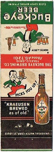 1940 Buckeye Beer 111mm OH-BUCKEYE-6 Match Cover Toledo Ohio