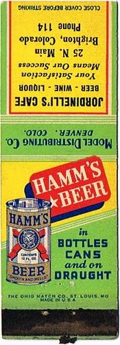 1938 Hamm's Beer () 113mm MN-HAMM-M12-JC Match Cover Saint Paul Minnesota