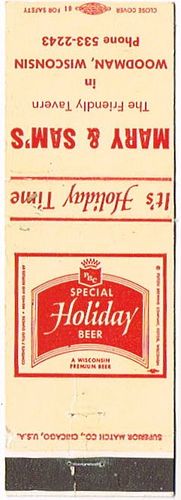 1958 Holiday Special Beer 113mm WI-POT-12-MST Match Cover Potosi Wisconsin