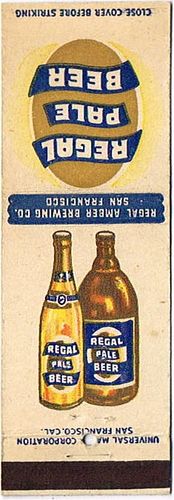 1942 Regal Pale Beer 113mm CA-RA-8 Match Cover San Francisco California