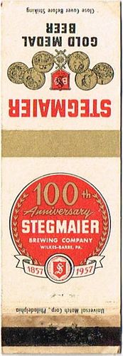 1957 Stegmaier Gold Medal Beer 114mm PA-STEG-8 Match Cover Wilkes-Barre Pennsylvania