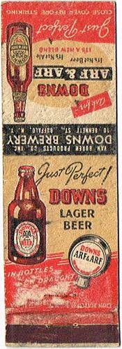 1939 Downs Lager/Cream Ale/Arf & Arf 115mm NY-DOWNS-1 Match Cover Buffalo New York