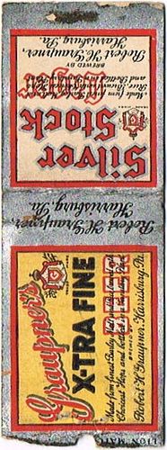 1935 Graupner's X-Tra Fine/Silver Stock Lager Beer 116mm PA-GRAUP-2 Match Cover Harrisburg Pennsylvania