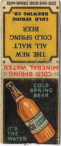 1933 Cold Spring Beer MN-CS-3-1 Match Cover Cold Spring Minnesota
