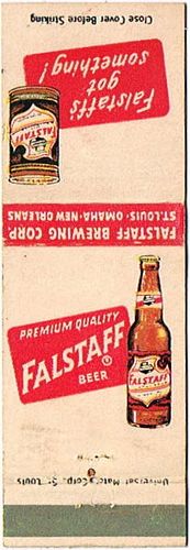 1950 Falstaff Beer 113mm MO-FALS-16 Match Cover St. Louis Missouri