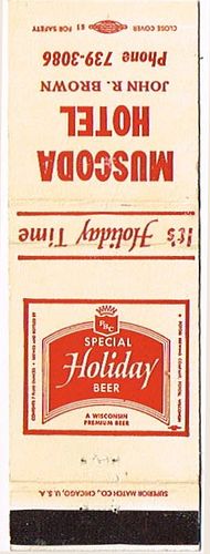1958 Holiday Special Beer 113mm WI-POT-12-MUSC Match Cover Potosi Wisconsin
