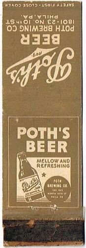 1933 Poth's Beer PA-POTH-1-1 Match Cover Philadelphia Pennsylvania