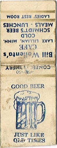1937 Schmidt's Beer 114mm MN-JS-C-BWC Match Cover Saint Paul Minnesota