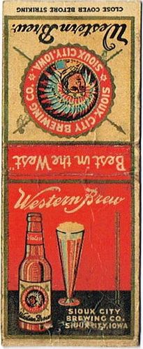 1934 Western Brew Beer IA-SC-1-0 Match Cover Sioux City Iowa