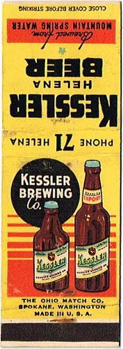 1938 Kessler Beer 110mm MT-KESS-8-0 Match Cover Helena Montana