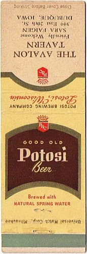 1950 Potosi Beer 110mm WI-POT-7-AT Match Cover Potosi Wisconsin