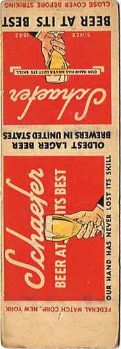 1936 Schaefer Beer (Sample) NY-FMS-2-1 Match Cover Brooklyn New York