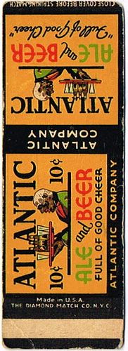 1940 Atlantic Ale & Beer (Sample) 111mm GA-ATLANTIC-5 Match Cover Atlanta Georgia
