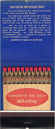 1950 Scarce 1940s Kessler Whiskey Full Giant Feature Match Book