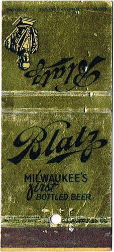 1943 Blatz Beer 114mm WI-BZ-A-1 Match Cover Milwaukee Wisconsin