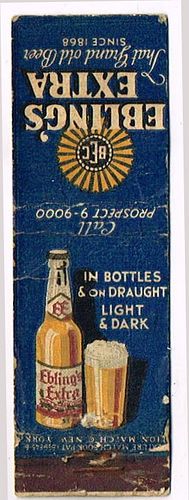1933 Ebling's Extra Beer 116mm NY-EBLING-F-1 Match Cover New York New York
