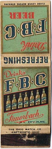 1933 F.B.C. Beer 115mm WI-FAUER-3 Match Cover Madison Wisconsin