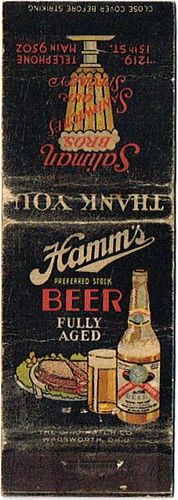 1935 Hamm's Beer 113mm MN-HAMM-SAL1 Match Cover Saint Paul Minnesota