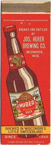 1947 Huber Premium Beer 113mm WI-HUBER-1-1 Match Cover Monroe Wisconsin