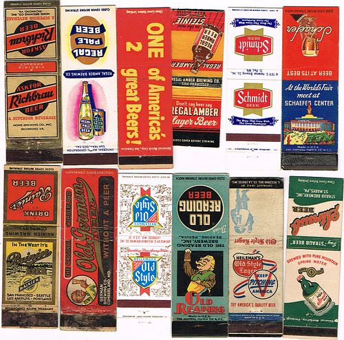Lot Of 12 Beer Matchcovers #1 Richbrau Old Reading Greman Style Straub