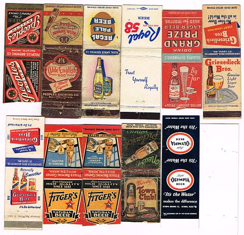 Lot Of 12 Beer Matchcovers #10 Fitger's People's Duluth Griesedieck Olympia