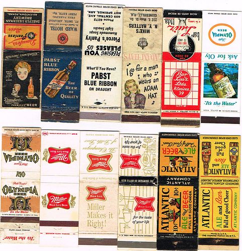 Lot Of 12 Beer Matchcovers #15 Pabst Daeufer's Atlantic Miller Olympia