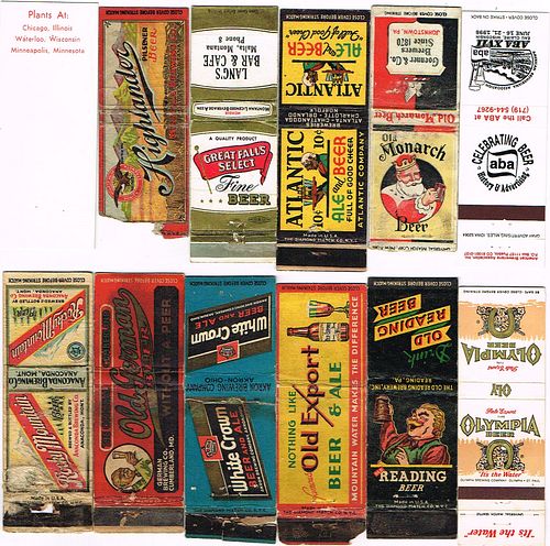 Lot Of 12 Beer Matchcovers #16 Highlander Rocky Mountain Reading White Crown Montana