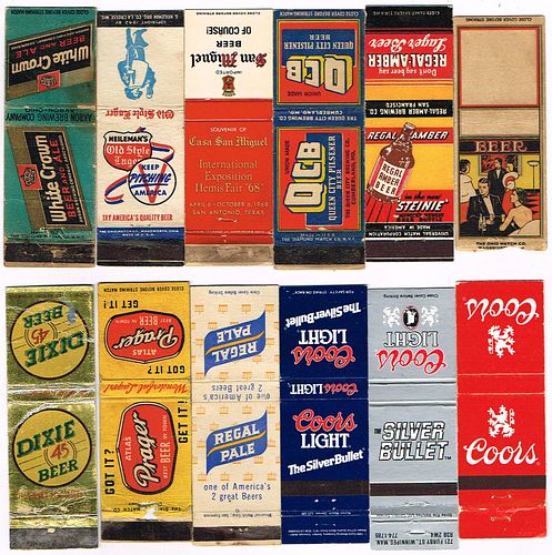 Lot Of 12 Beer Matchcovers #17 White Crown Akron Old Style Queen City Coors