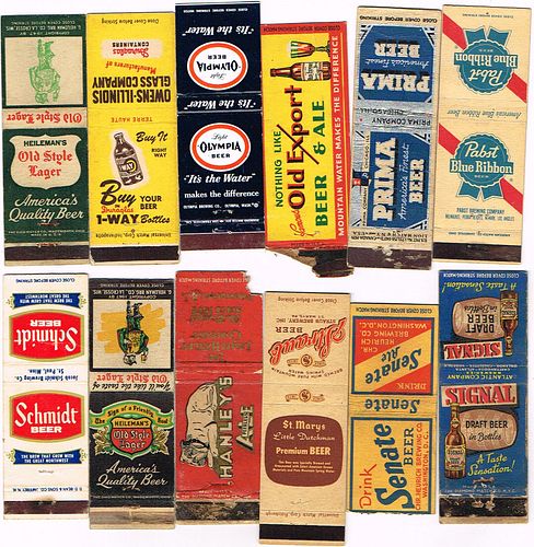Lot Of 12 Beer Matchcovers #3 Owens Corning Old Style Prima Signal Senate Hanley