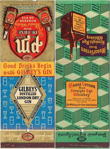 Lot Of Two Gilbey's Gin and Mount Vernon Whiskey Giant Feature Match Covers