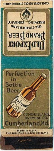 1938 Old Export Brand Beer (sample) 114mm MD-CUMB-2-0 Match Cover Cumberland Maryland