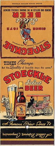 1939 Stoeckle Select Beer DE-DS-GF-1 Match Cover Wilmington Delaware