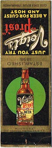 1935 Voigt's Pros't Beer 114mm MI-VOIGT-1 Match Cover Detroit Michigan