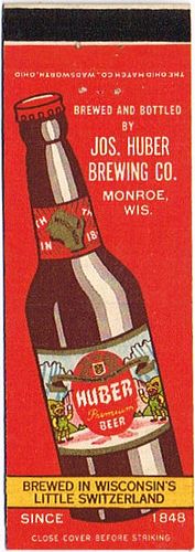 1947 Huber Premium Beer 113mm WI-HUBER-1-SGCH Match Cover Monroe Wisconsin