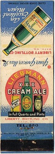 1939 Liebmann's XXX Cream Ale 116mm NY-LIEB-C-LBC Match Cover New York (Brooklyn) New York